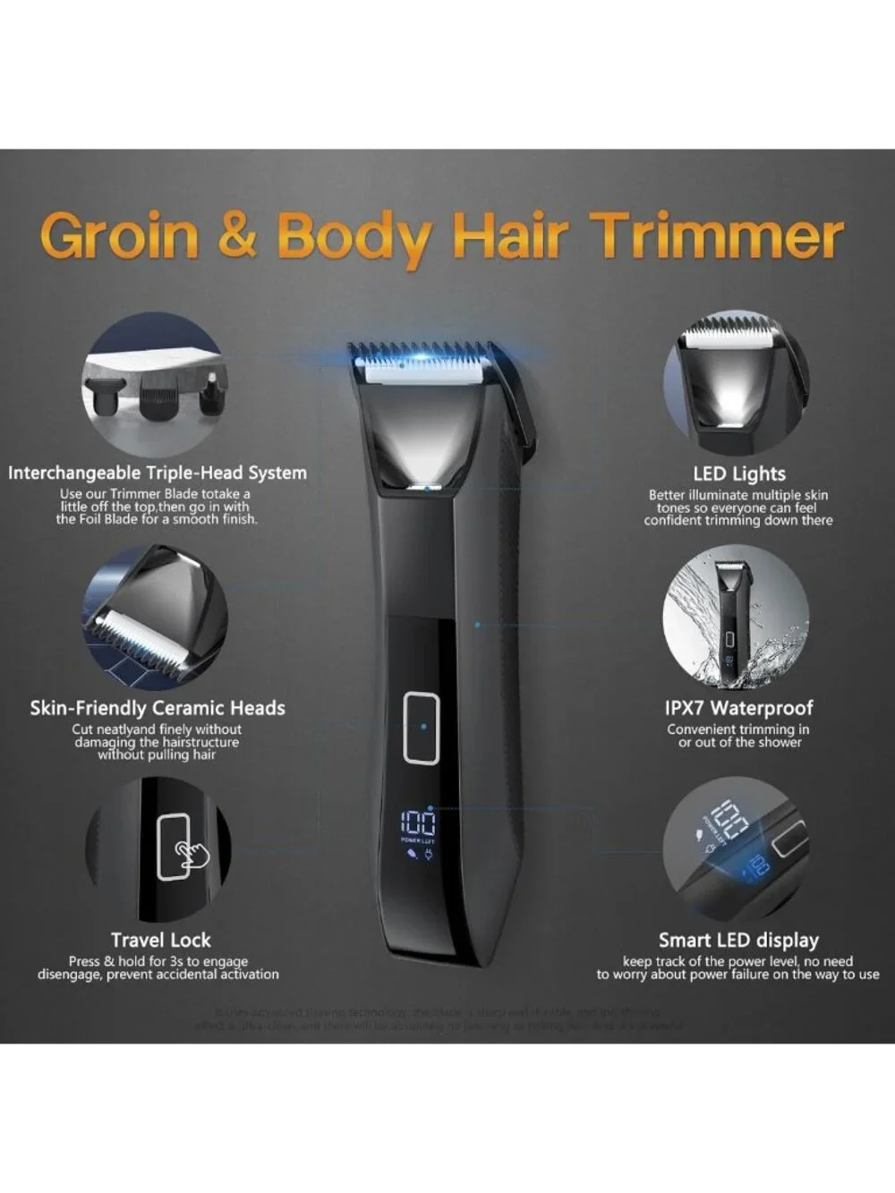 Waterproof Body & Beard Trimmer for Men, Grooming Kit with Precision Blades